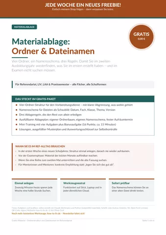 Cover: Ablageplan und Mini-Training für Referendariat, LiV und LAA