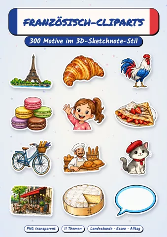 Cover: 300 Französisch-Cliparts im Sketchnote-Stil (PNG)
